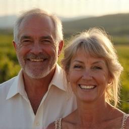 Photo portrait d'un couple souriant satisfait de son voyage.